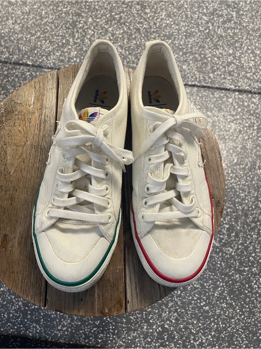 Adidas Love Unites White Canvas Low-Top Sneakers with Pride Accent Colors, 10